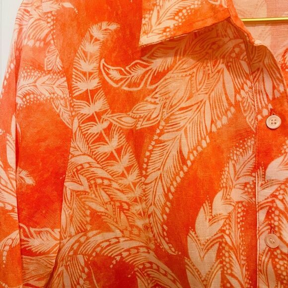 J. McLaughlin Orange and White Sundress with Bishop Sleeves - Picture 4 of 12